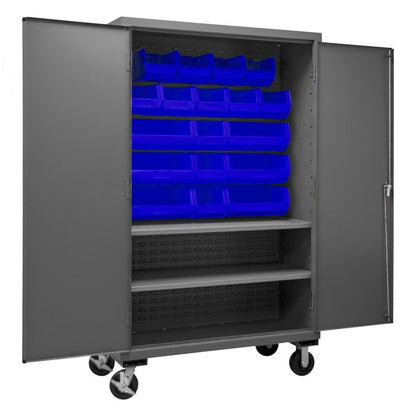 DURHAM MFG 3502M-BLP-18-2S-5295 Mobile Cabinet, 2 Shelves, 18 Blue Bins