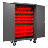 DURHAM MFG 3502M-BLP-42-1795 Mobile Cabinet, 42 Red Bins