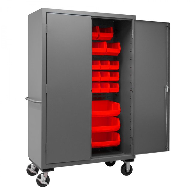 DURHAM MFG 3502M-BLP-42-1795 Mobile Cabinet, 42 Red Bins
