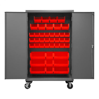 DURHAM MFG 3502M-BLP-42-1795 Mobile Cabinet, 42 Red Bins