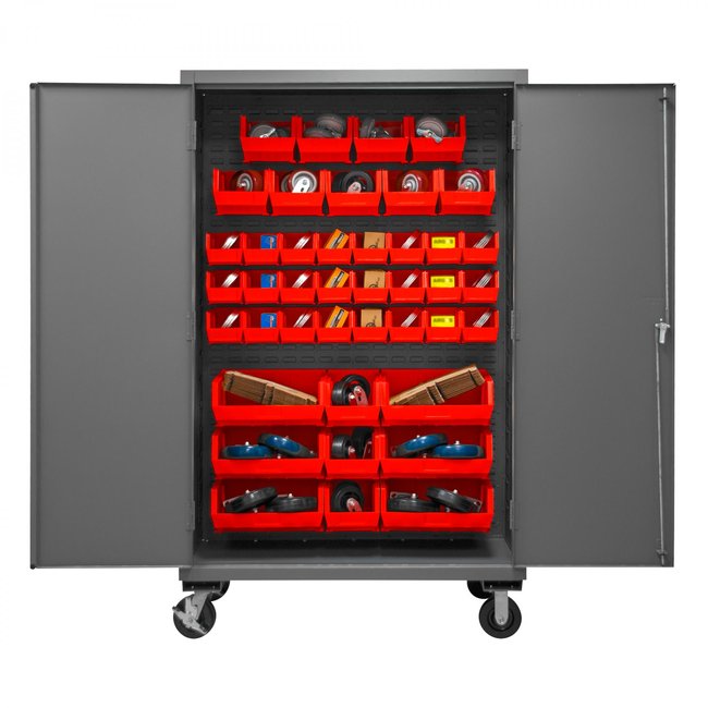 DURHAM MFG 3502M-BLP-42-1795 Mobile Cabinet, 42 Red Bins