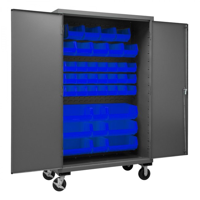 DURHAM MFG 3502M-BLP-42-5295 Mobile Cabinet, 42 Blue Bins