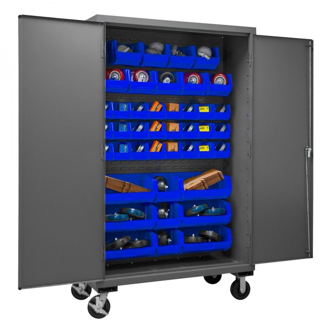 DURHAM MFG 3502M-BLP-42-5295 Mobile Cabinet, 42 Blue Bins