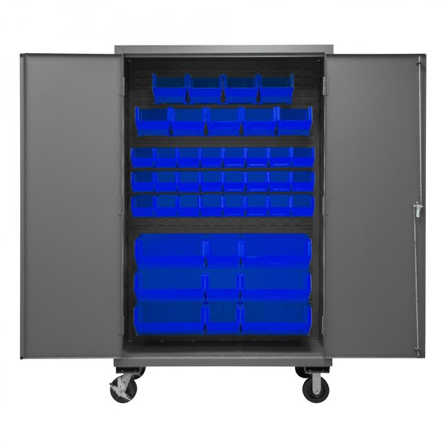 DURHAM MFG 3502M-BLP-42-5295 Mobile Cabinet, 42 Blue Bins