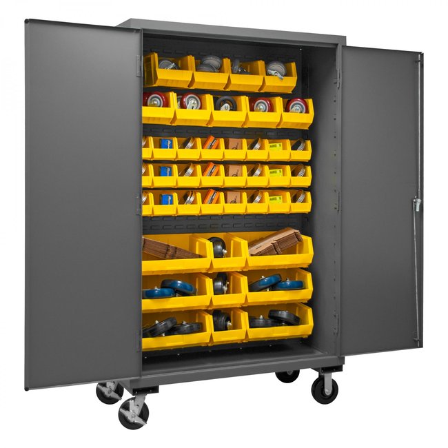 DURHAM MFG 3502M-BLP-42-95 Mobile Cabinet, 42 Yellow Bins