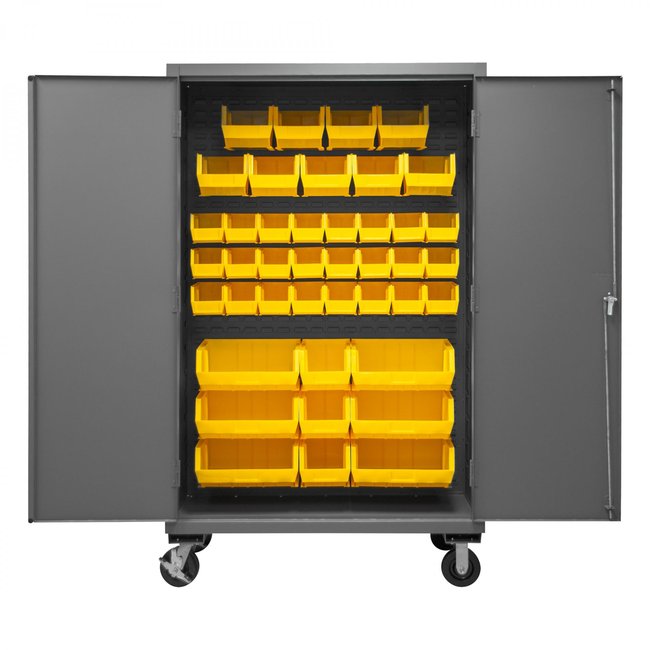 DURHAM MFG 3502M-BLP-42-95 Mobile Cabinet, 42 Yellow Bins
