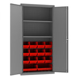DURHAM MFG 3602-BLP-14-2S-1795 Cabinet, 2 Shelves, 14 Red Bins