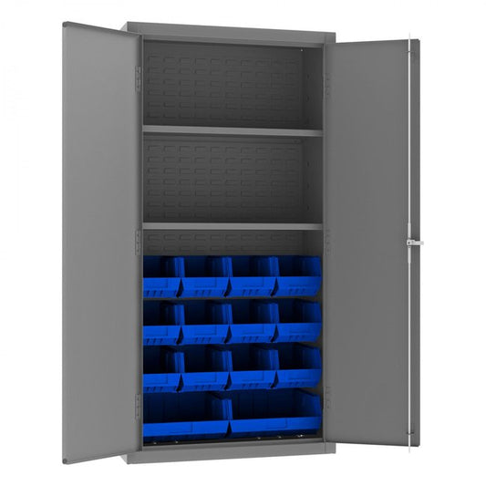 DURHAM MFG 3602-BLP-14-2S-5295 Cabinet, 2 Shelves, 14 Blue Bins