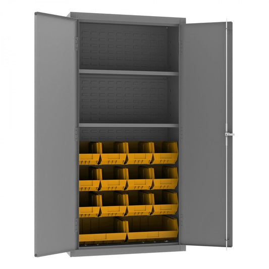 DURHAM MFG 3602-BLP-14-2S-95 Cabinet, 2 Shelves, 14 Yellow Bins