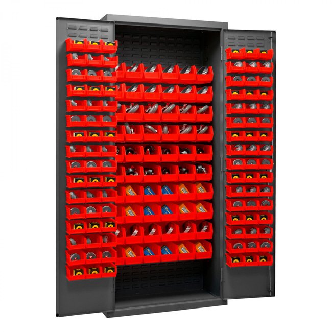 DURHAM MFG 3603-156B-1795 Cabinet, 156 Red Bins