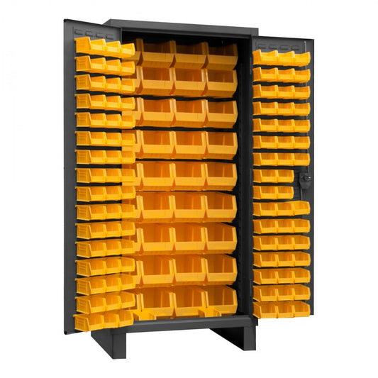 DURHAM MFG 3702-132-95 Cabinet, 94 Yellow Bins, 3 Shelves