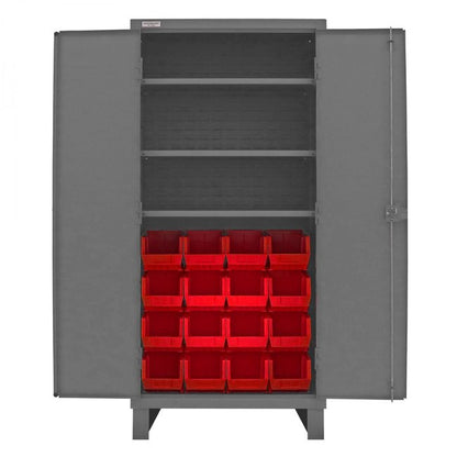 DURHAM MFG 3702-16-3S-1795 Cabinet, 3 Shelves, 16 Red Bins
