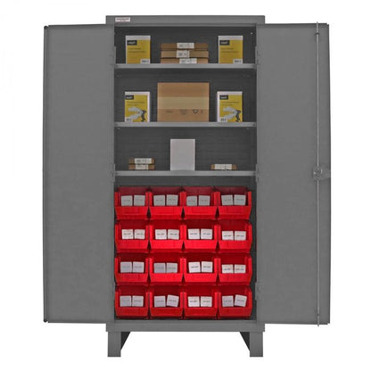 DURHAM MFG 3702-16-3S-1795 Cabinet, 3 Shelves, 16 Red Bins
