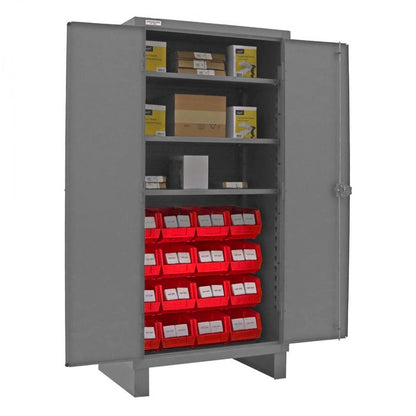 DURHAM MFG 3702-16-3S-1795 Cabinet, 3 Shelves, 16 Red Bins
