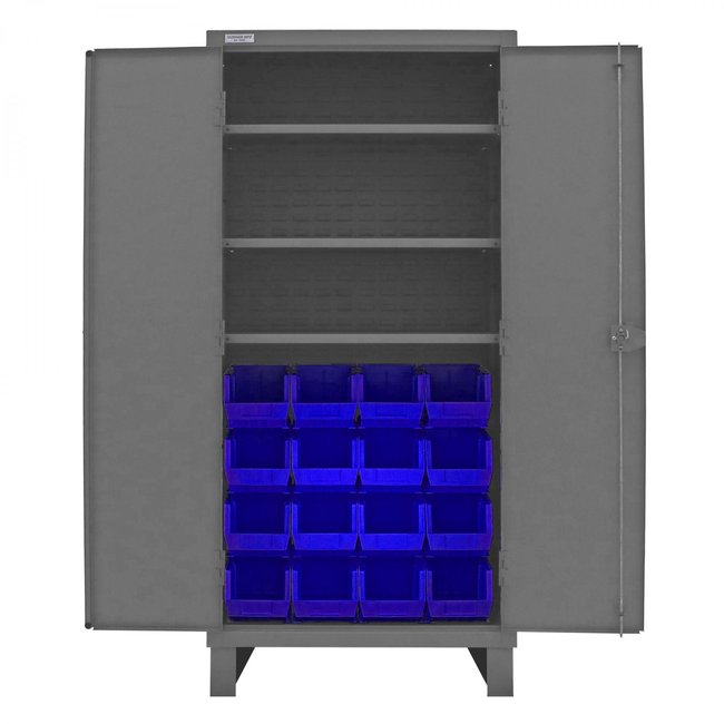 DURHAM MFG 3702-16-3S-5295 Cabinet, 3 Shelves, 16 Blue Bins