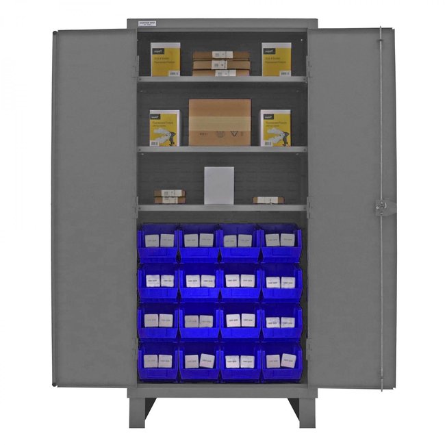 DURHAM MFG 3702-16-3S-5295 Cabinet, 3 Shelves, 16 Blue Bins