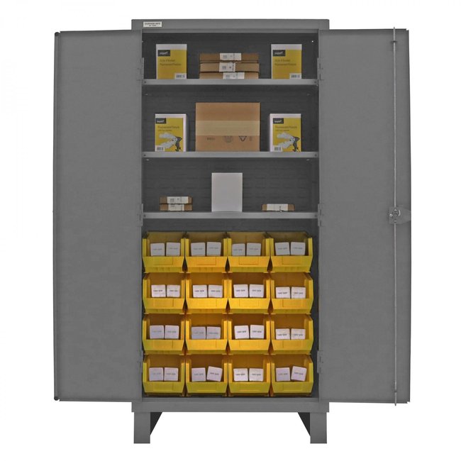 DURHAM MFG 3702-16-3S-95 Cabinet, 3 Shelves, 16 Yellow Bins