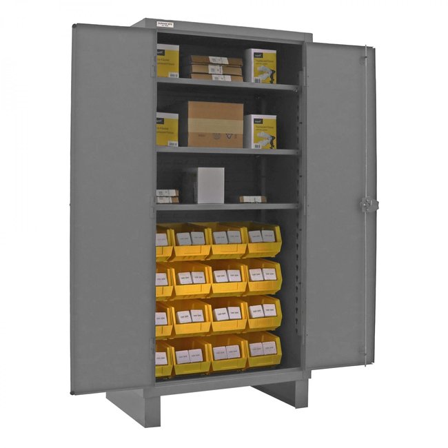 DURHAM MFG 3702-16-3S-95 Cabinet, 3 Shelves, 16 Yellow Bins