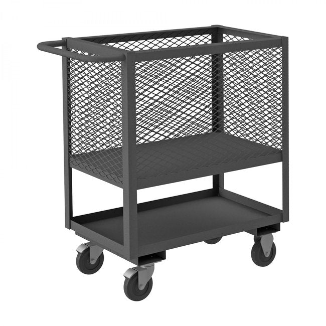 DURHAM MFG 4SLT-EX1836-5PO-95 4 Sided Mesh Low Deck Truck, 2 Shelves
