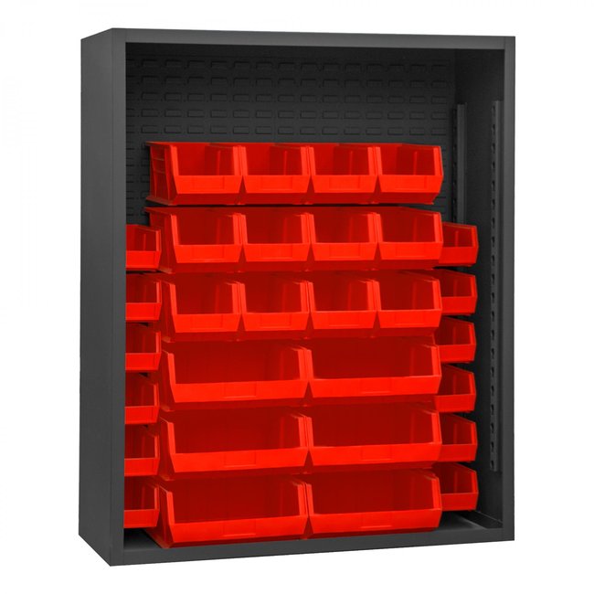 DURHAM MFG 5006-30-1795 Enclosed Shelving, 30 Red Bins