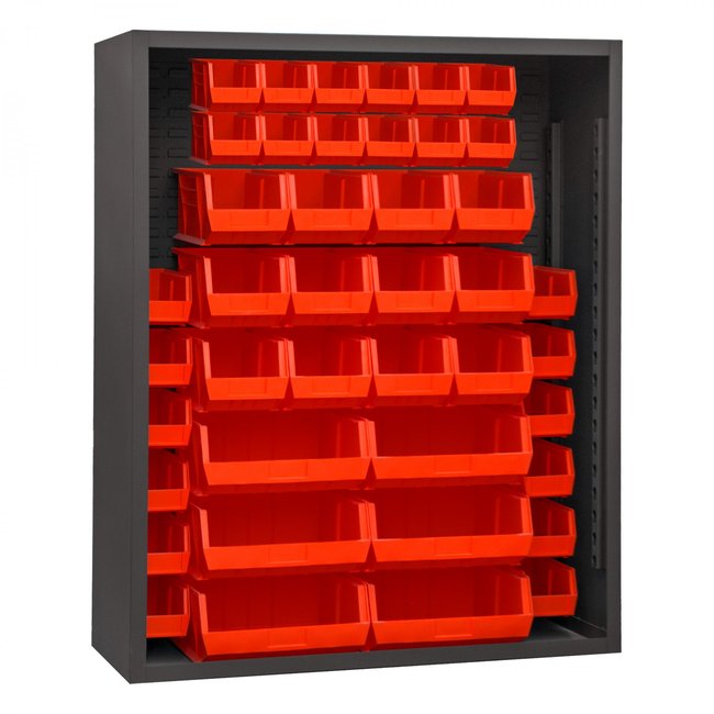 DURHAM MFG 5007-42-1795 Enclosed Shelving, 42 Red Bins