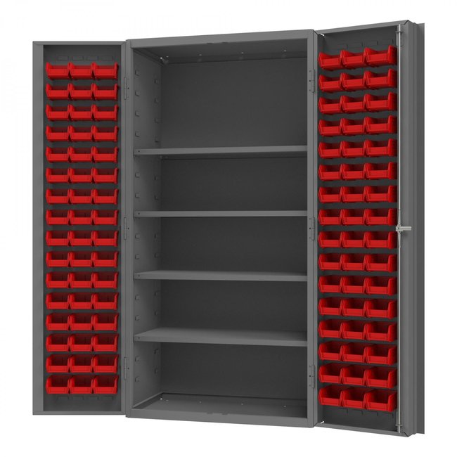 DURHAM MFG DC-DLP-96-4S-1795 Cabinet, 4 Shelves, 96 Red Bins