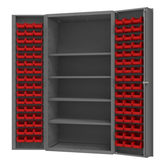 DURHAM MFG DC-DLP-96-4S-1795 Cabinet, 4 Shelves, 96 Red Bins