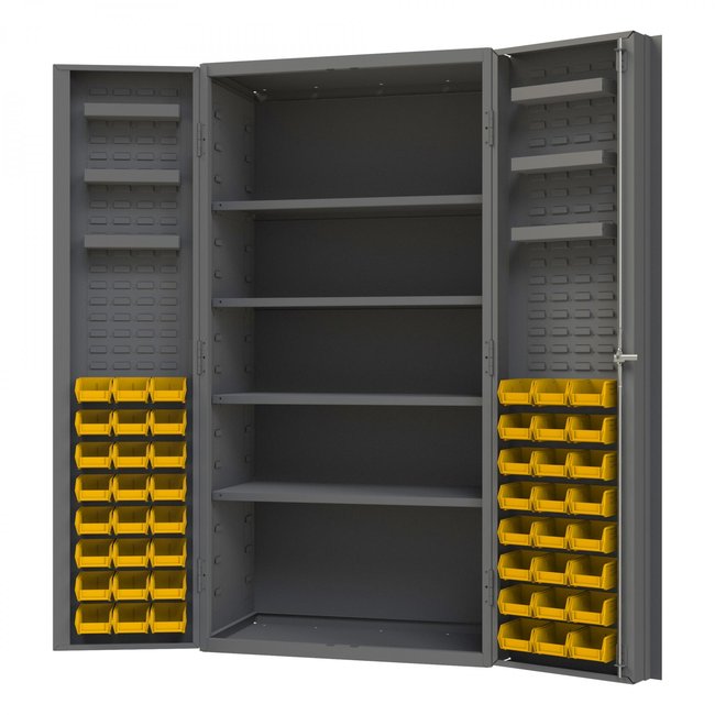 DURHAM MFG DC36-48-4S6DS-95 Cabinet, 4 Shelves, 48 Yellow Bins