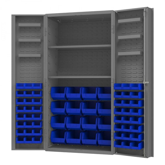 DURHAM MFG DC36-642S6DS-5295 Cabinet, 2 Shelves, 64 Blue Bins