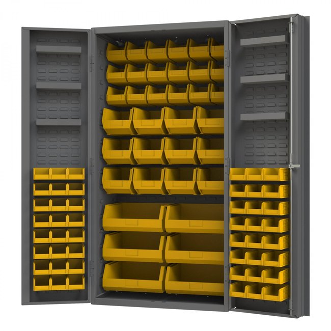 DURHAM MFG DC36-78-6DS-95 Cabinet, 84 Yellow Bins, 6 Door Shelves