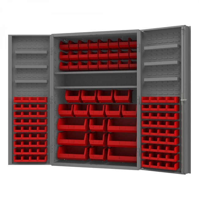 DURHAM MFG DC48-114-6DS-1795 Cabinet, 6 Door Shelves, 114 Red Bins