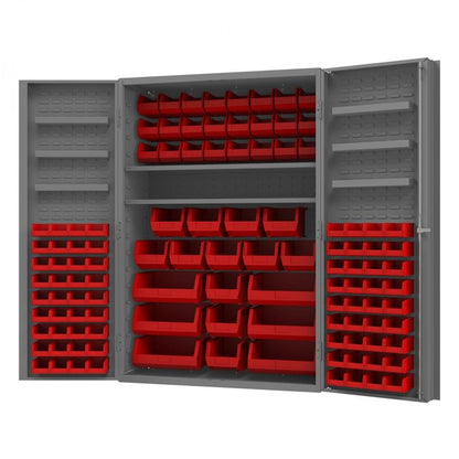 DURHAM MFG DC48-114-6DS-1795 Cabinet, 6 Door Shelves, 114 Red Bins