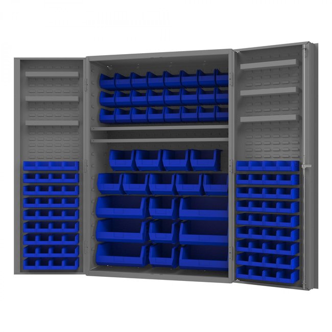 DURHAM MFG DC48-114-6DS-5295 Cabinet, 6 Door Shelves, 114 Blue Bins