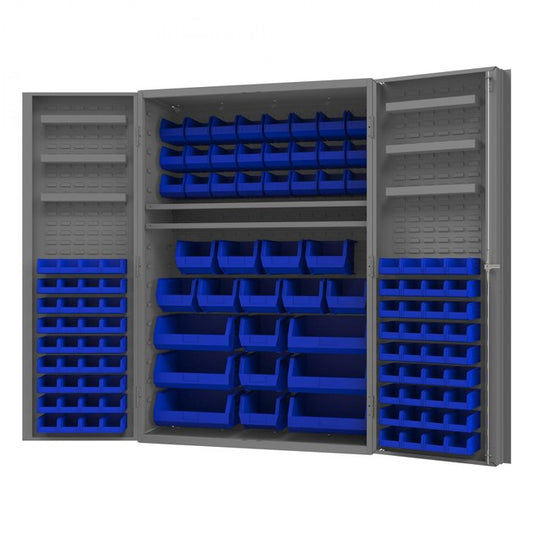 DURHAM MFG DC48-114-6DS-5295 Cabinet, 6 Door Shelves, 114 Blue Bins