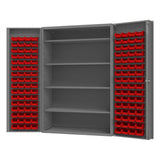 DURHAM MFG DC48-128-4S-1795 Cabinet, 4 Shelves, 128 Red Bins