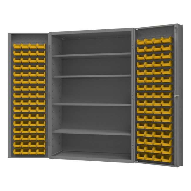 DURHAM MFG DC48-128-4S-95 Cabinet, 4 Shelves, 128 Yellow Bins