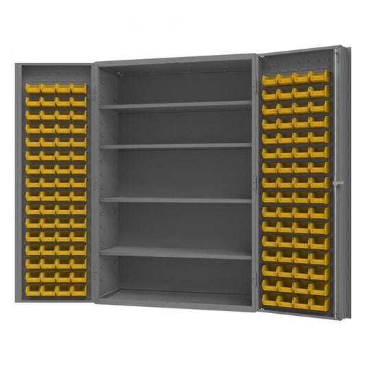 DURHAM MFG DC48-128-4S-95 Cabinet, 4 Shelves, 128 Yellow Bins