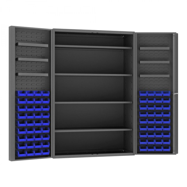 DURHAM MFG DC48-724S6DS-5295 Cabinet, 4 Shelves, 72 Blue Bins