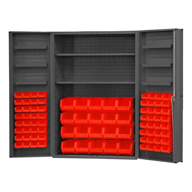 DURHAM MFG DC48-842S6DS-1795 Cabinet, 2 Shelves, 84 Red Bins