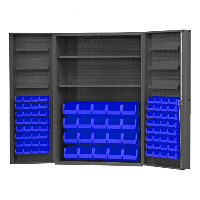 DURHAM MFG DC48-842S6DS-5295 Cabinet, 2 Shelves, 84 Blue Bins