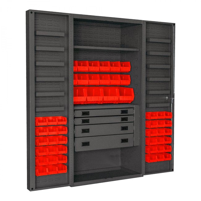 DURHAM MFG DCBDLP524RDR-1795 4 Drawer Cabinet, 2 Shelves, 52 Bins