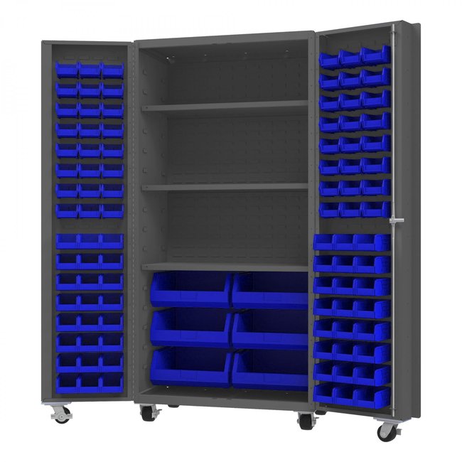DURHAM MFG DCM36-BDLP-102-3S-5295 Mobile Cabinet, 102 Bins, 3 shelves