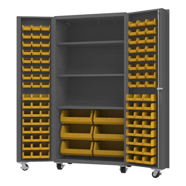 DURHAM MFG DCM36-BDLP-102-3S-95 Mobile Cabinet, 102 Bins, 3 shelves