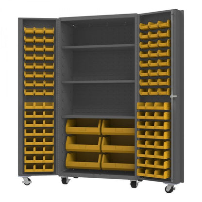 DURHAM MFG DCM36-BDLP-102-3S-95 Mobile Cabinet, 102 Bins, 3 shelves