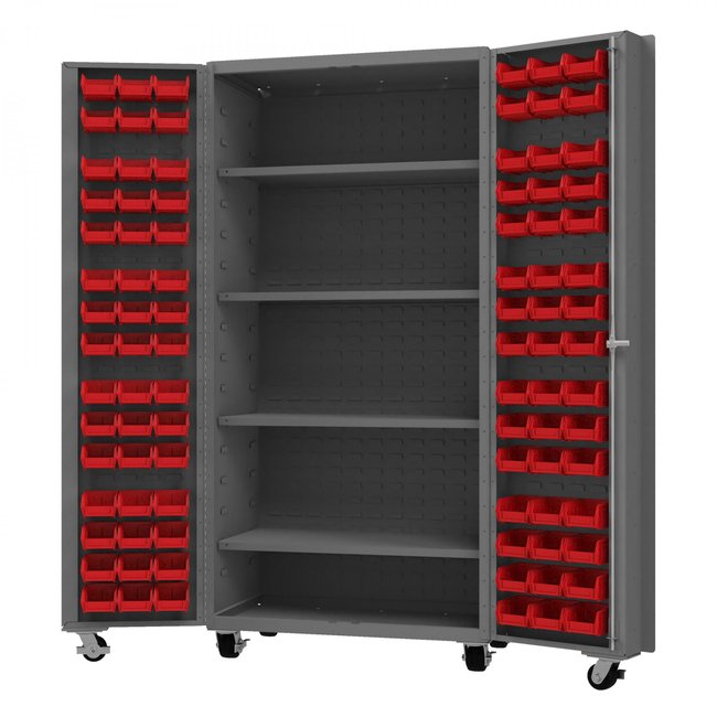 DURHAM MFG DCM36-BDLP-96-4S-1795 Mobile Cabinet, 96 Bins, 4 shelves