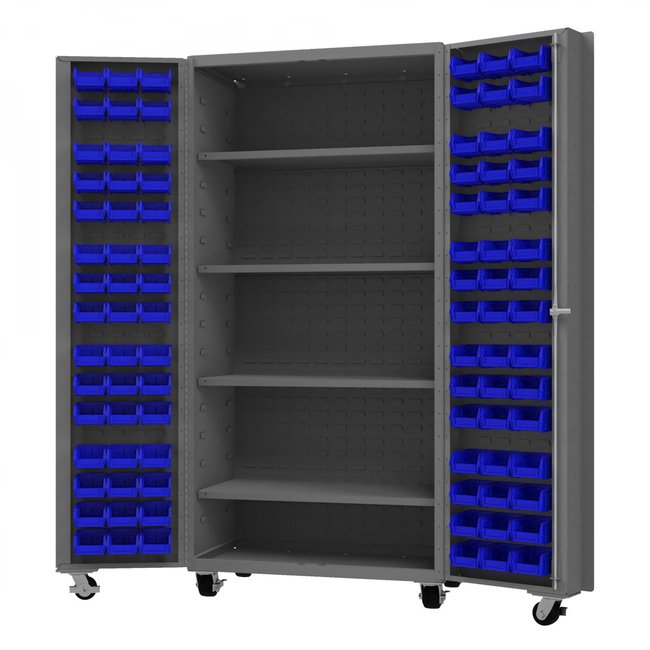 DURHAM MFG DCM36-BDLP-96-4S-5295 Mobile Cabinet, 96 Bins, 4 shelves