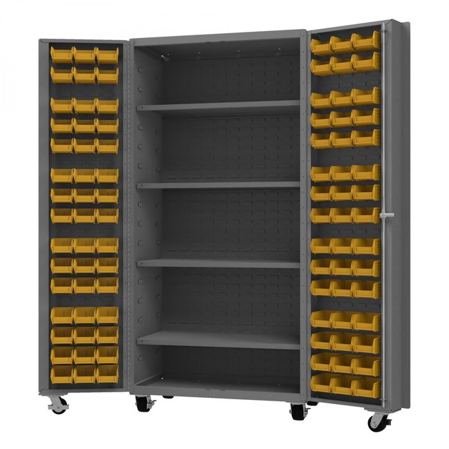 DURHAM MFG DCM36-BDLP-96-4S-95 Mobile Cabinet, 96 Bins, 4 shelves