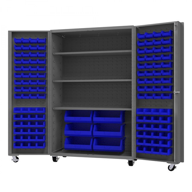 DURHAM MFG DCM48-BDLP-126-3S-5295 Mobile Cabinet, 126 Bins, 3 shelves