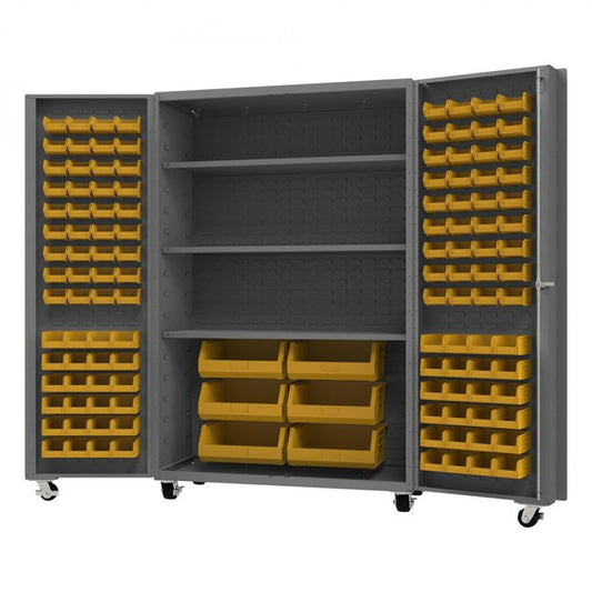 DURHAM MFG DCM48-BDLP-126-3S-95 Mobile Cabinet, 126 Bins, 3 shelves