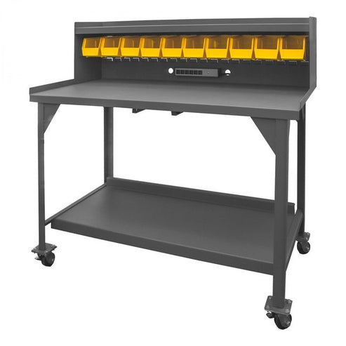 DURHAM MFG DWBM-3060-BE-RSR-95 Mobile Workbench, Riser Shelf, 60 x 30 ...